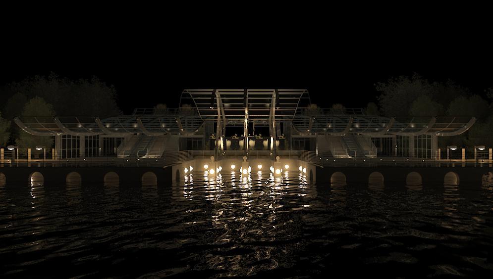 water front terrace night view