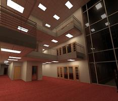 Night view of interior atrium-commercial building