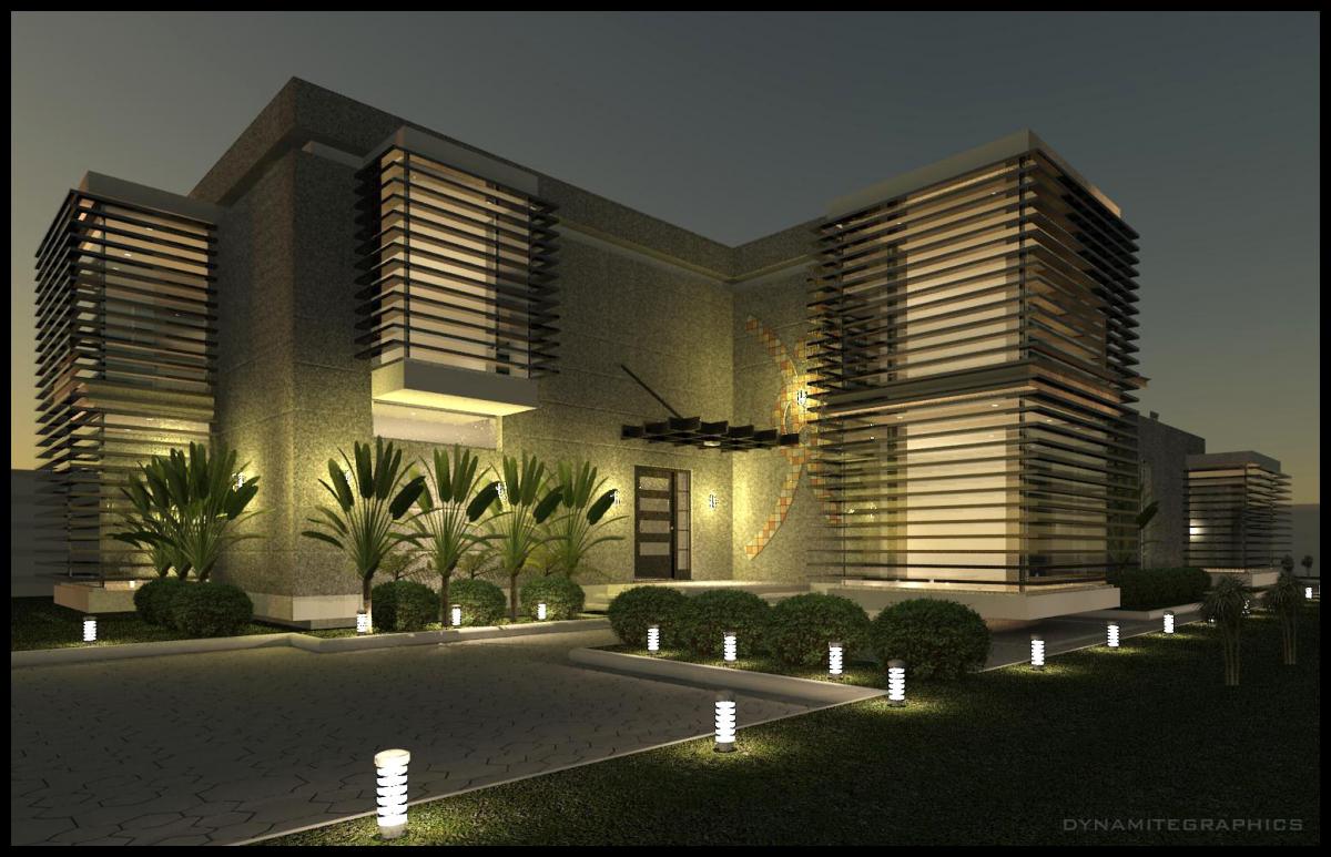 Modern Building Night Render