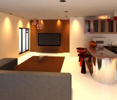 lounge, breakfast nook and kitchen