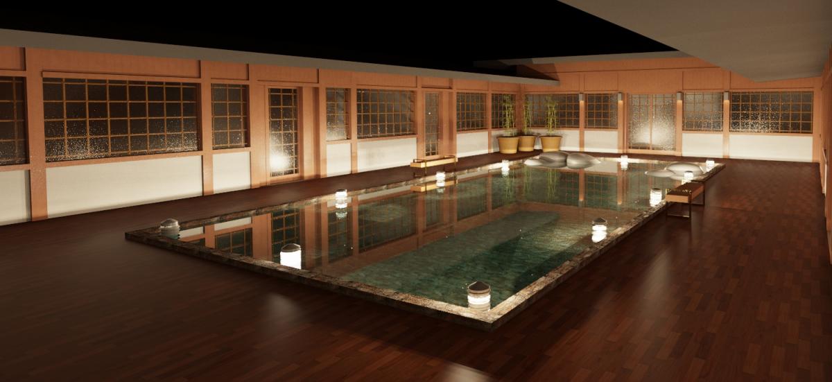 Santa Fe House - Koi Pond, Night