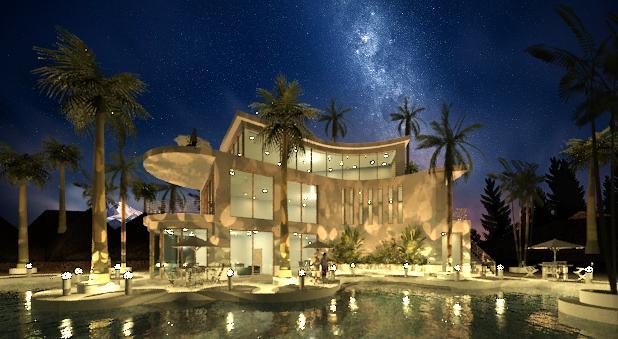 A villa in hot climates at night.