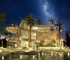 A villa in hot climates at night.