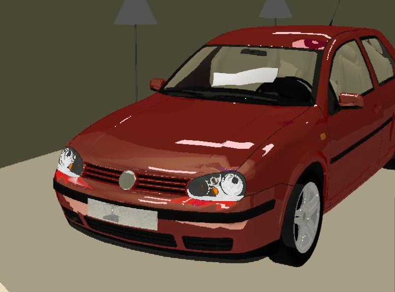 VW Golf with headlights on