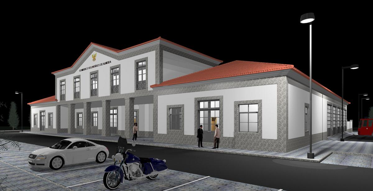Quartel de Bombeiros à noite