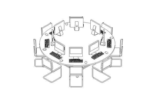 round table with computers/ lab station