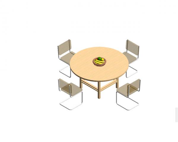 Wood Table w/ Chairs and Fruit Basket