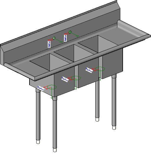 Three Bay Sink with 2 12" drain boards