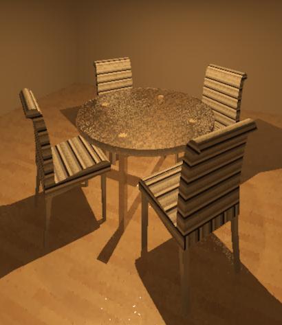 round glass dining table and four upholstered chairs