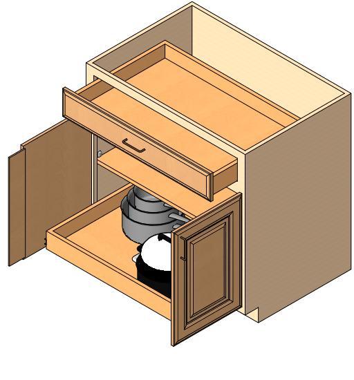 Base Cabinet, 2 doors, 1 drawer, 1 deep roll out tray