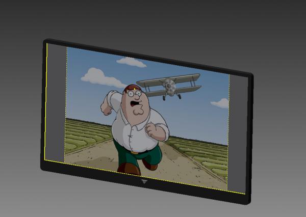 72" LCD TV wall mounted with Family guy on screen