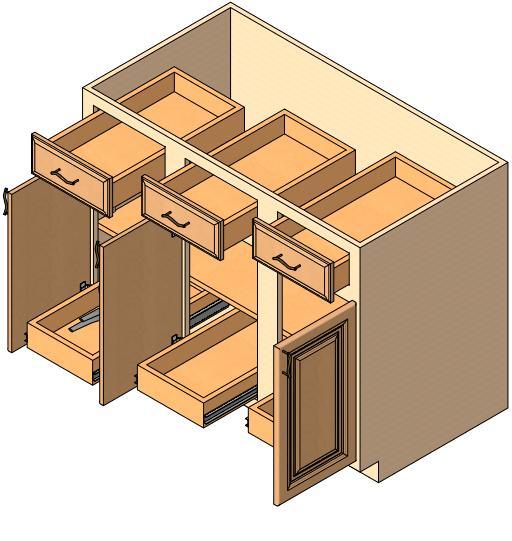 Base Cabinet, 3 doors, 3 drawers, 3 deep roll out trays