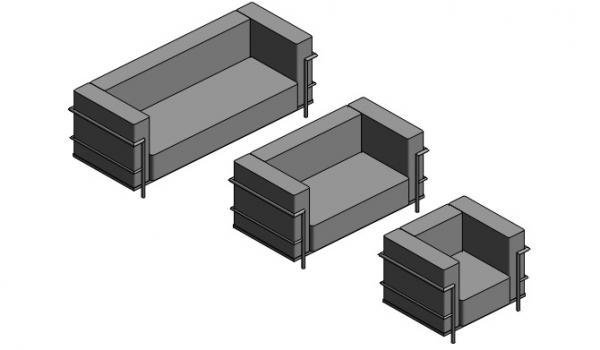 Le Corbusier Armchair, Loveseat and Sofa