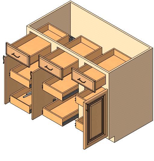Base Cabinet, 3 doors, 3 drawers, 6 deep roll out trays