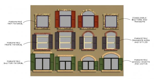 Fully Parametric Window (Size, Style, Shutters, Trim, Material)