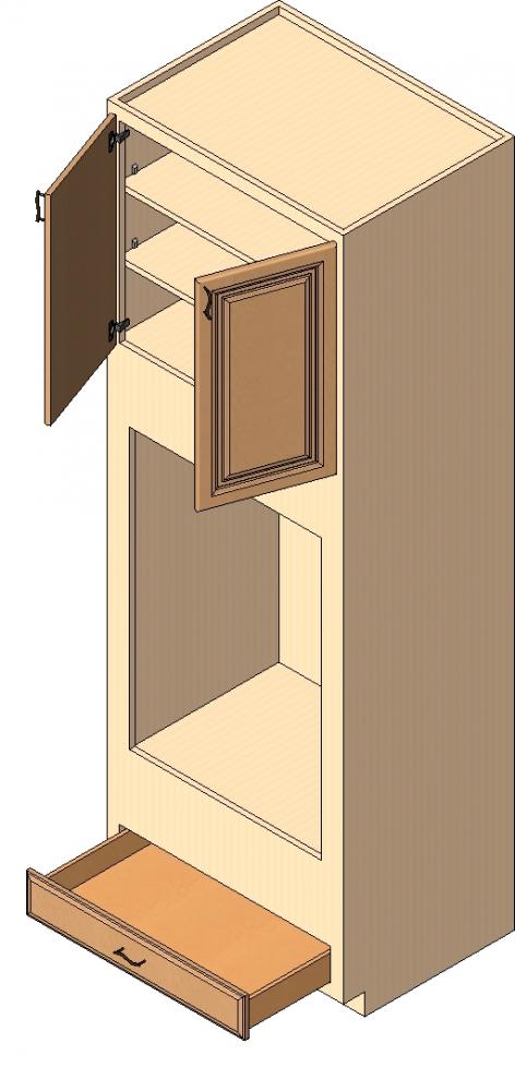 Double Oven Base Cabinet, 96" high, 2 butt doors, 2 shelves, 1 drawer