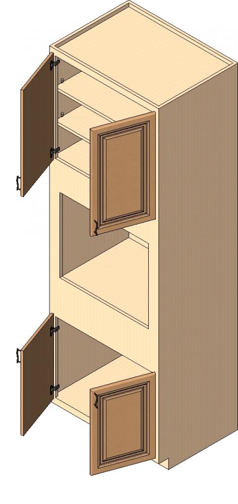 Single Oven Base Cabinet, 96" high, 4 butt doors, 2 shelves
