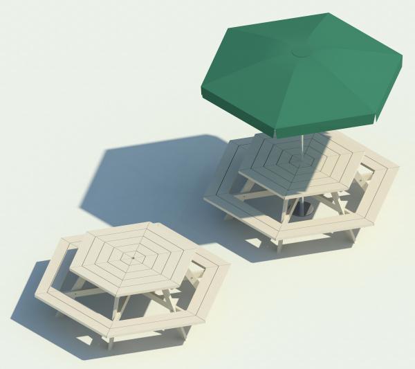 Hexagonal Picnic Table with Umbrella