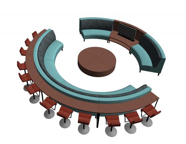 Modular Circular Sofa with Dining Table, Coffee Table and Entertainment Center