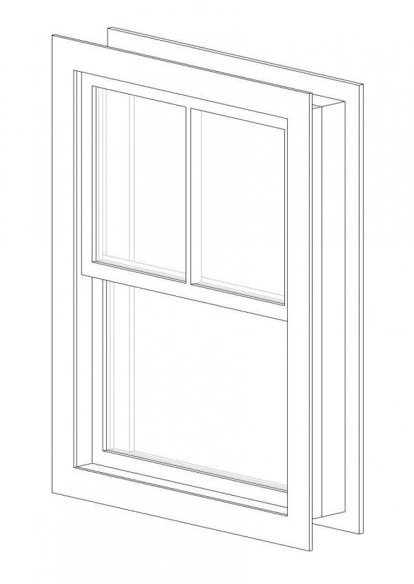 Double Hung w/ Trim, No Sill, 2-lite upper