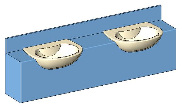 Parametric Vanity Unit With 2 Caroma Leda 550 Semi Recessed Basins